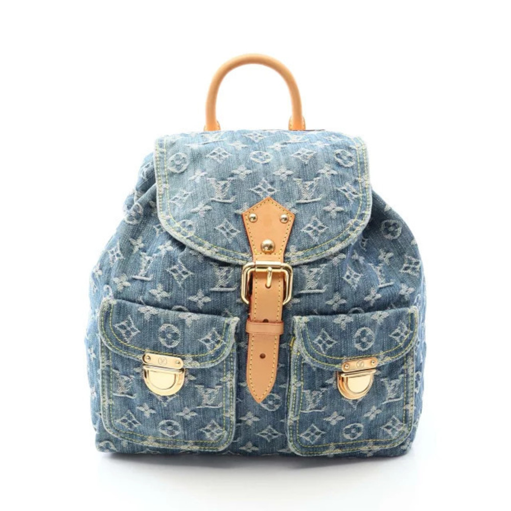 Louis Vuitton Sac Dos Backpack Rucksack Denim Leather Monogram Blue